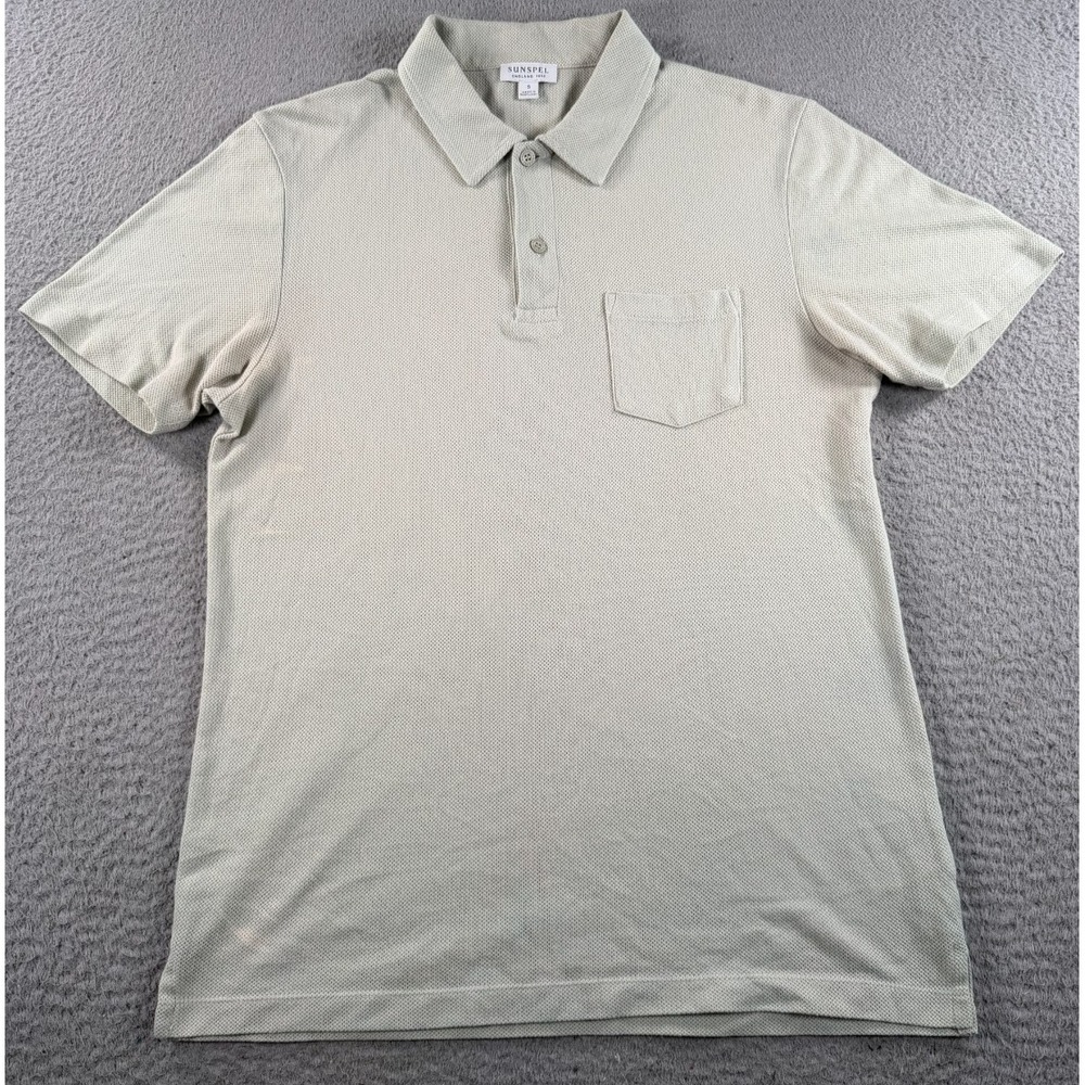 Sunspel Polo Shirt Mens Small Green Riviera Pique Short Sleeve Chest Pocket